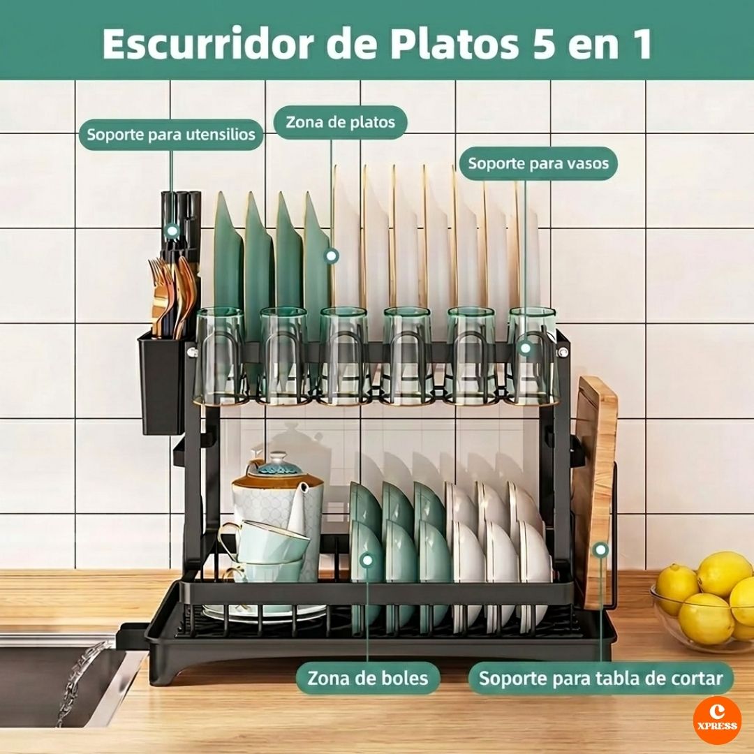 Escurridor con Drenaje 2 Niveles® - ¡El Fin del Caos en tu Cocina!