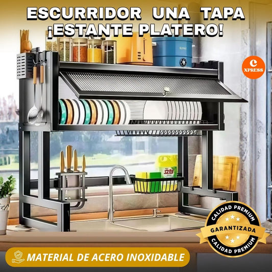 Escurridor Una Tapa Estante Platero ®  -  ¡Platos Secos y Sin Polvo!