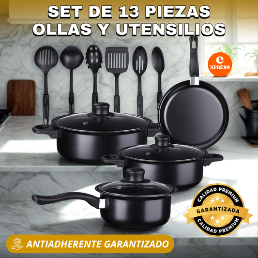 Set de 13 Piezas Ollas y Utensilios