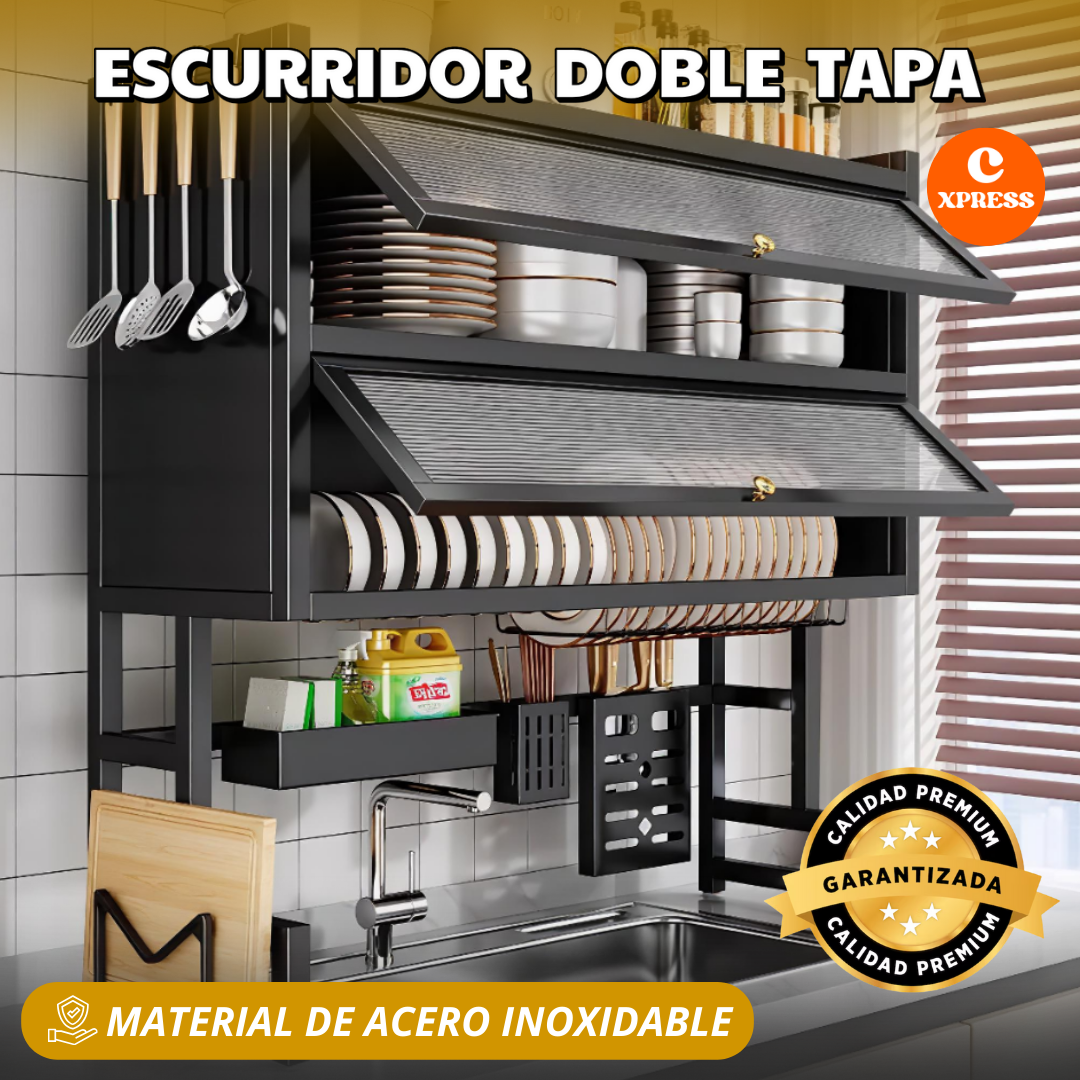 Escurridor Doble Tapa ®  -  ¡Orden, Higiene y Espacio Extra Al Instante!
