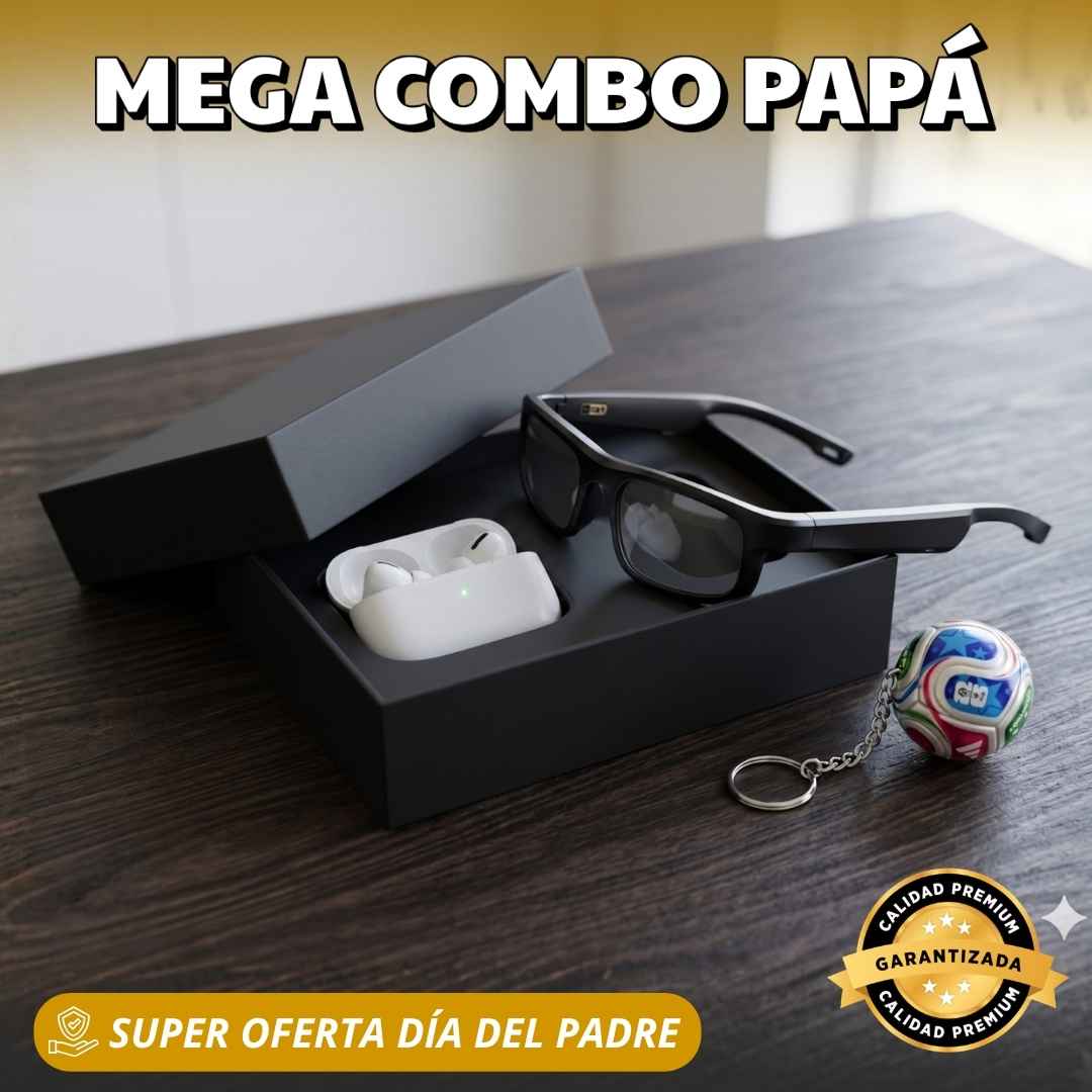 Combo Papá x3  -  Audifonos + Gafas Inteligentes + Obsequio Llavero Mundialista