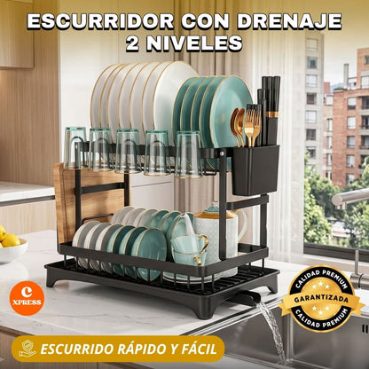 Escurridor con Drenaje 2 Niveles® - ¡El Fin del Caos en tu Cocina!