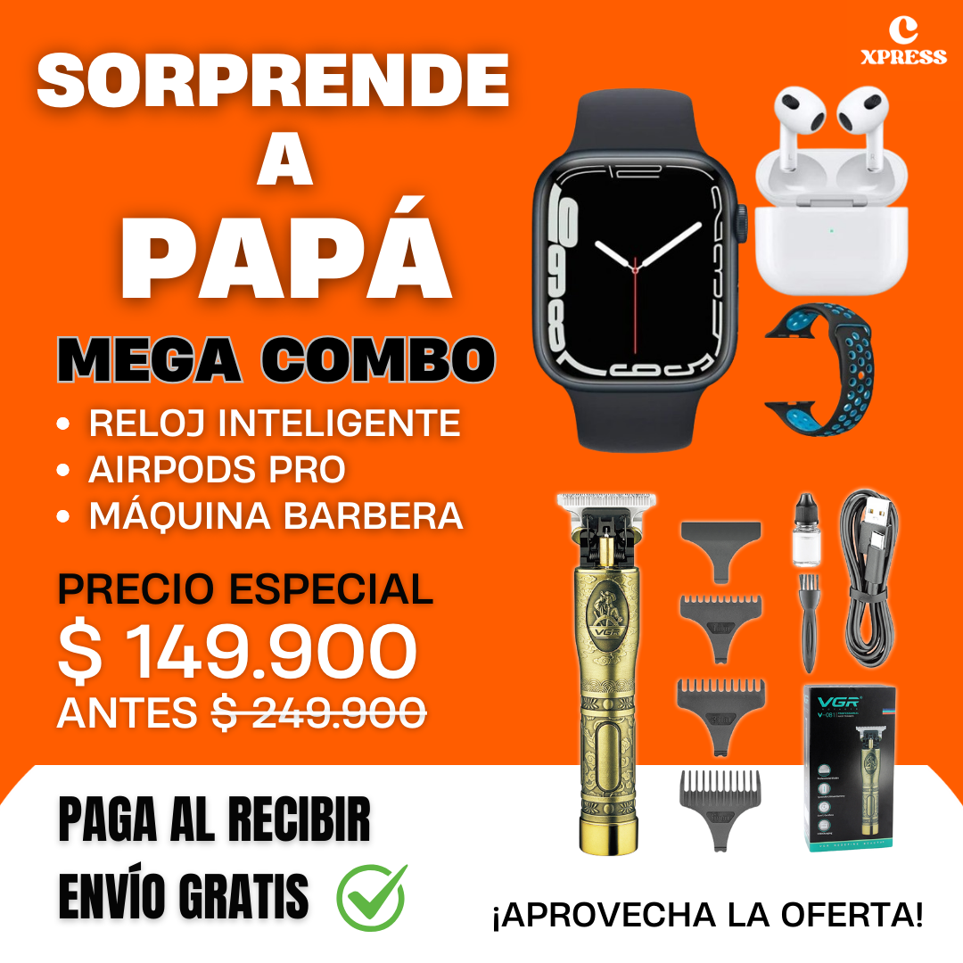 Mega Combo 3x1 Reloj Inteligente + Airpods Pro + Máquina Barbera