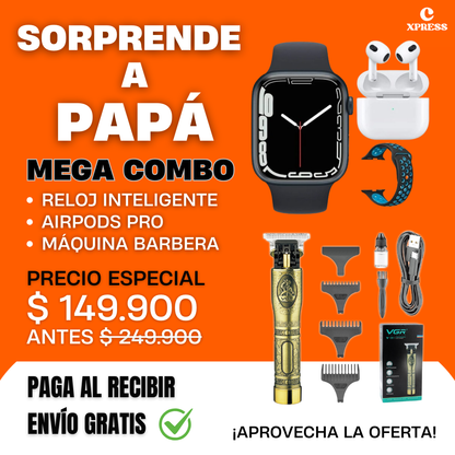 Mega Combo 3x1 Reloj Inteligente + Airpods Pro + Máquina Barbera