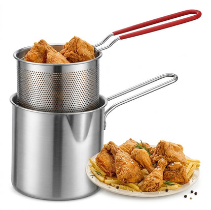 Olla Freidora con Cesta de Acero Inoxidable ®  -  ¡Fríe con Precisión y Limpieza Total!